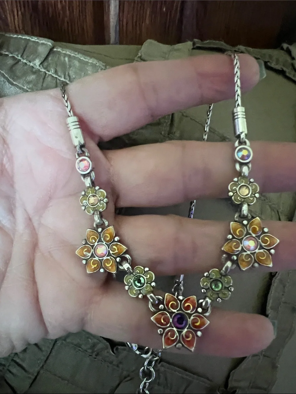 BRIGHTON Garden of Eden Silver Tone Enamel Flower Necklace w/Pouch NWOT